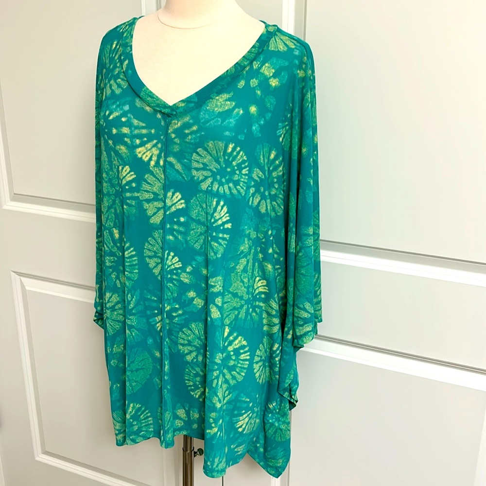 NWOT LOGO Lori Goldstein 2X Mesh batwing Poncho Tunic Top